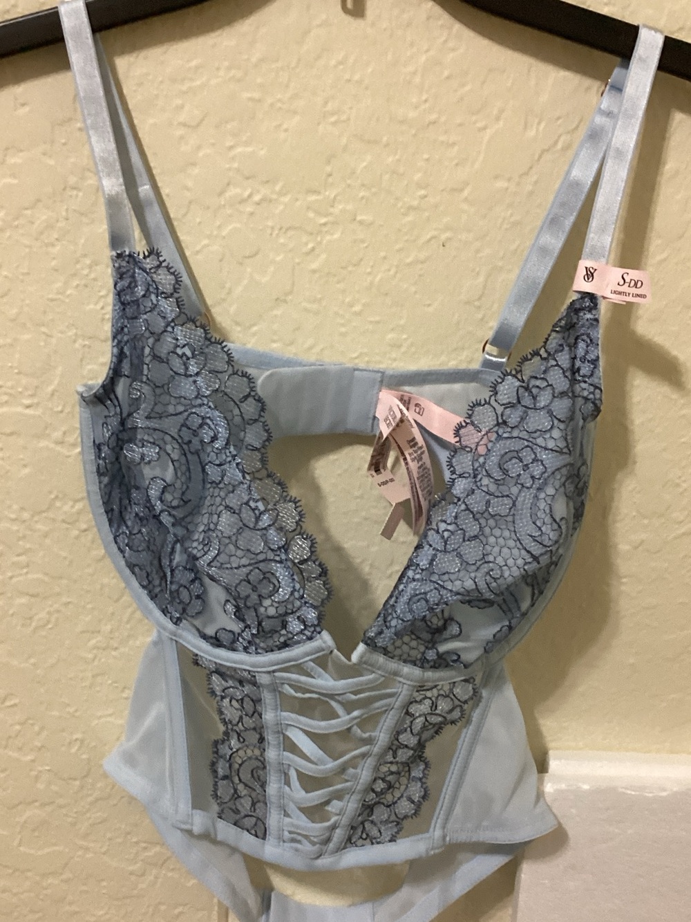 Victoria's Secret Light Blue Lace Bustier Bodysuit